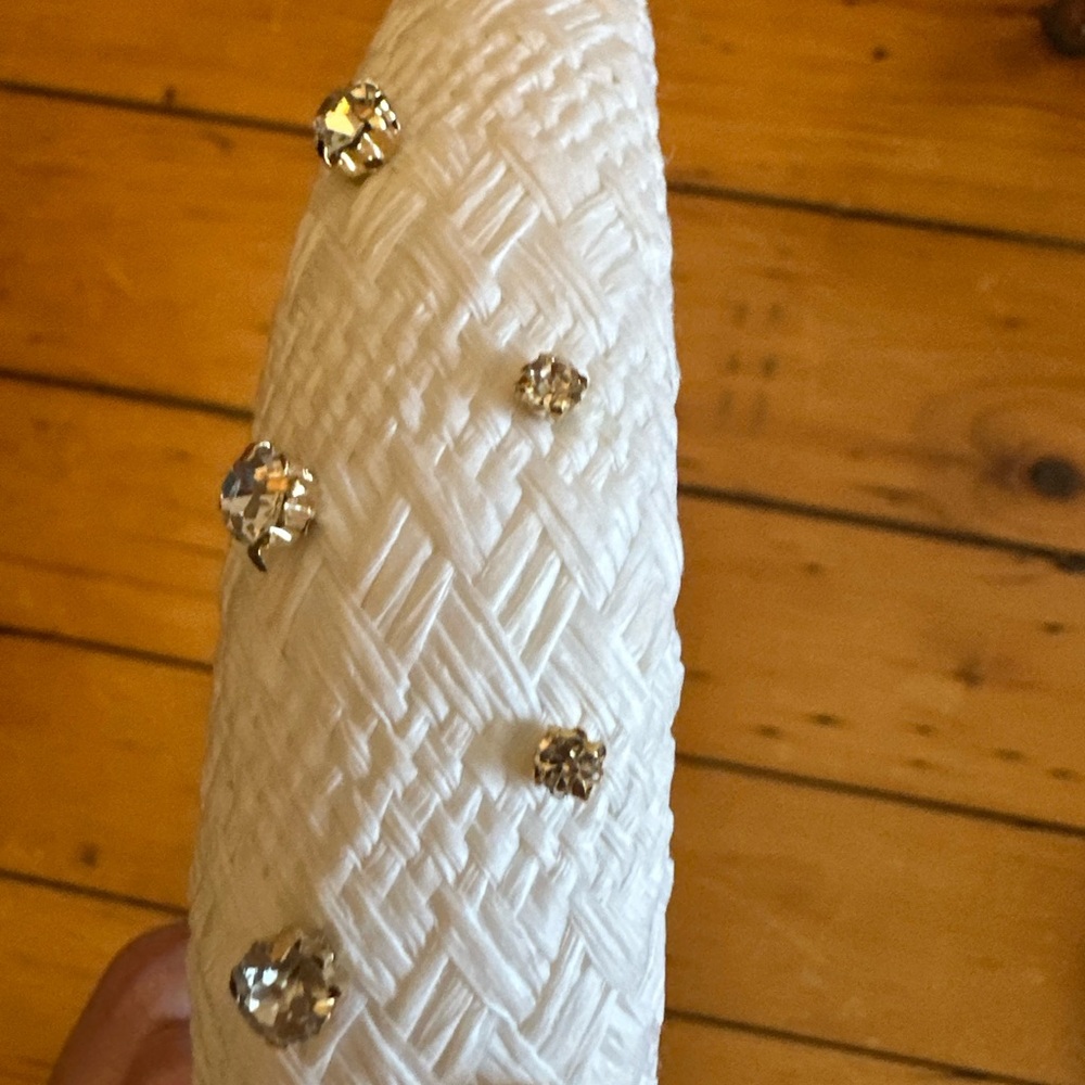 Anthropologie White Woven Headband with Rhinestone Accents